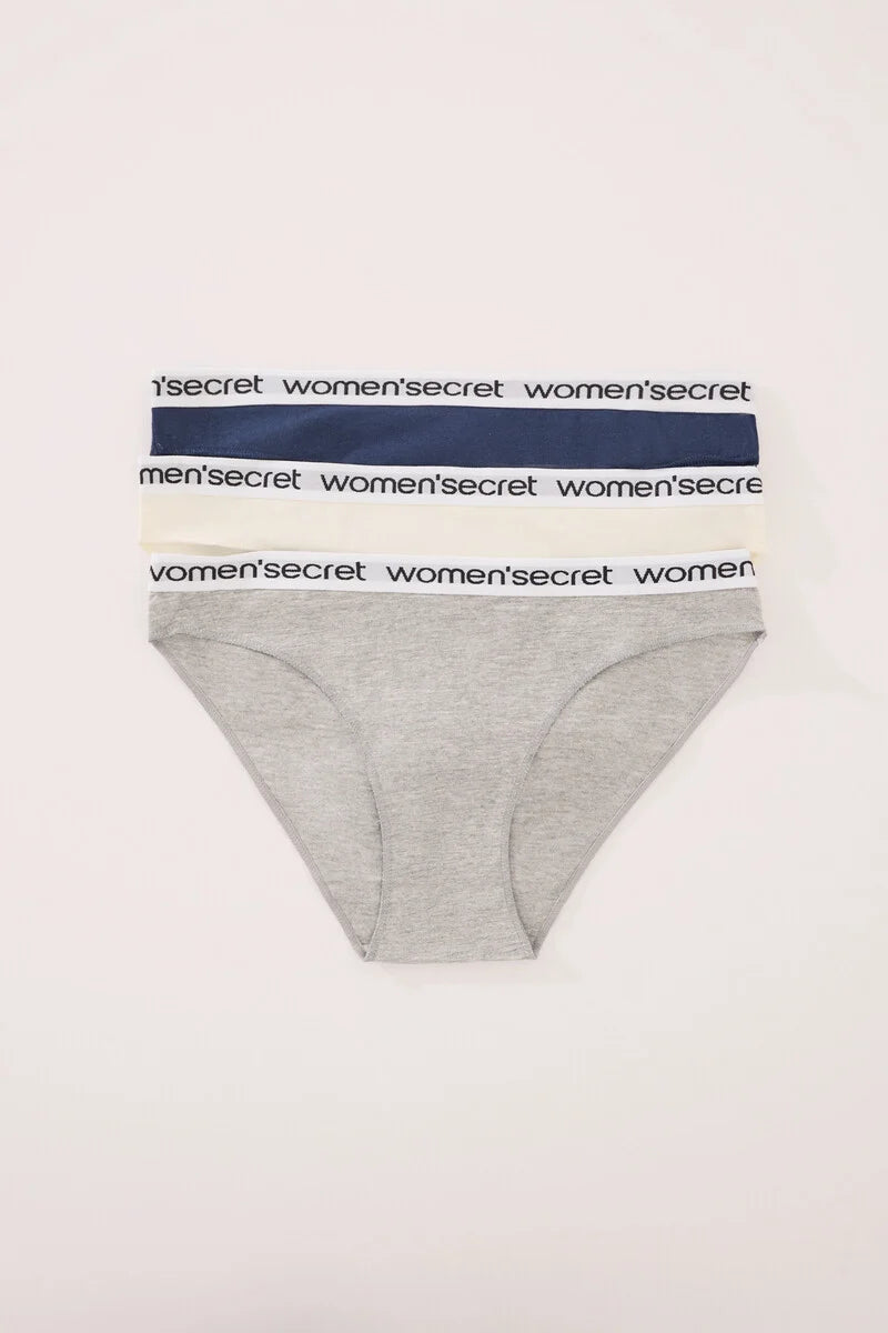 Women Secret-Pack of 3 classic cotton panties with logo in various colors-sold by FIG