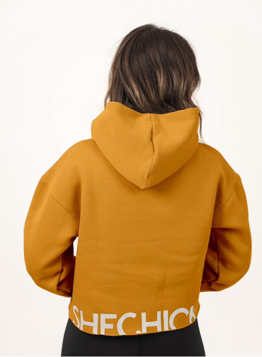 Shechick - Unfinished Mustarad Cropped Hoodie