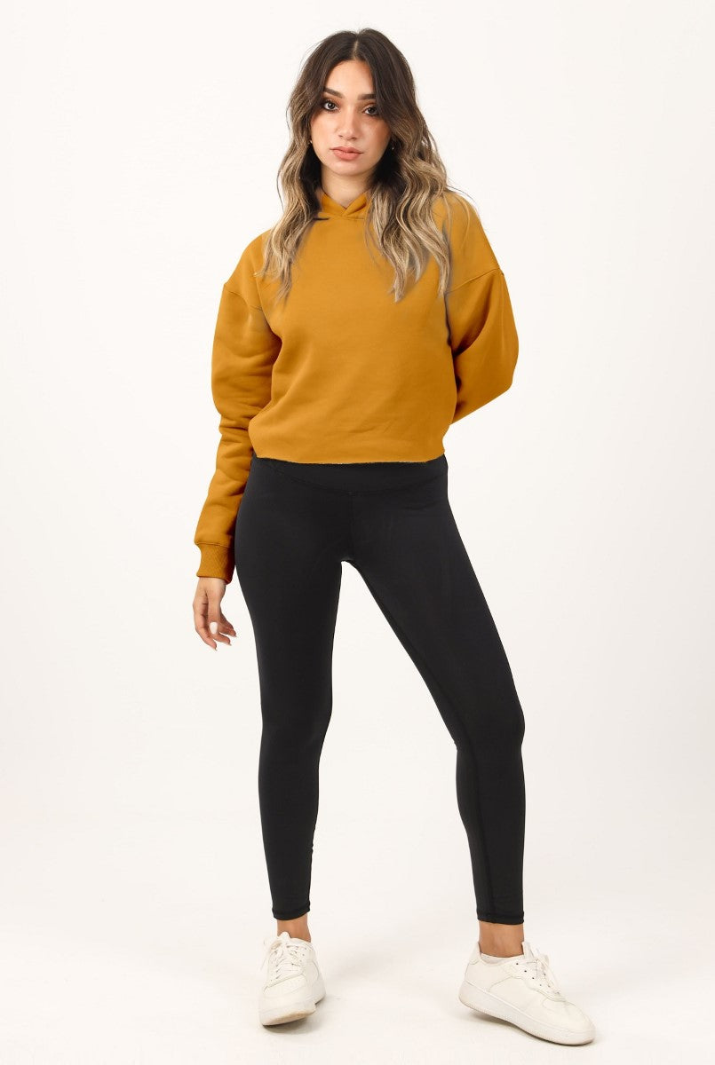 Shechick - Unfinished Mustarad Cropped Hoodie