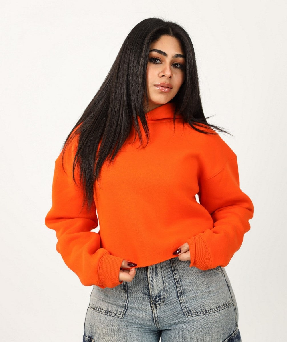 Shechick - Unfinished Orange Cropped Hoodie