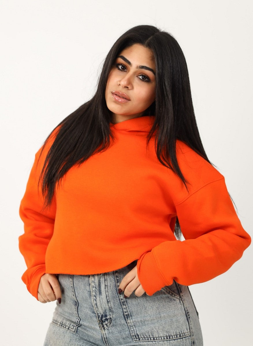 Shechick - Unfinished Orange Cropped Hoodie