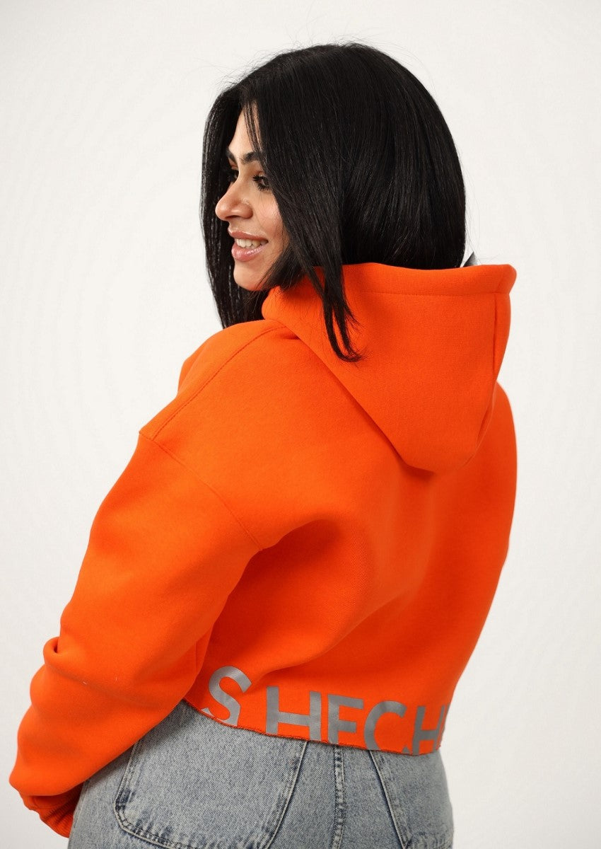 Shechick - Unfinished Orange Cropped Hoodie