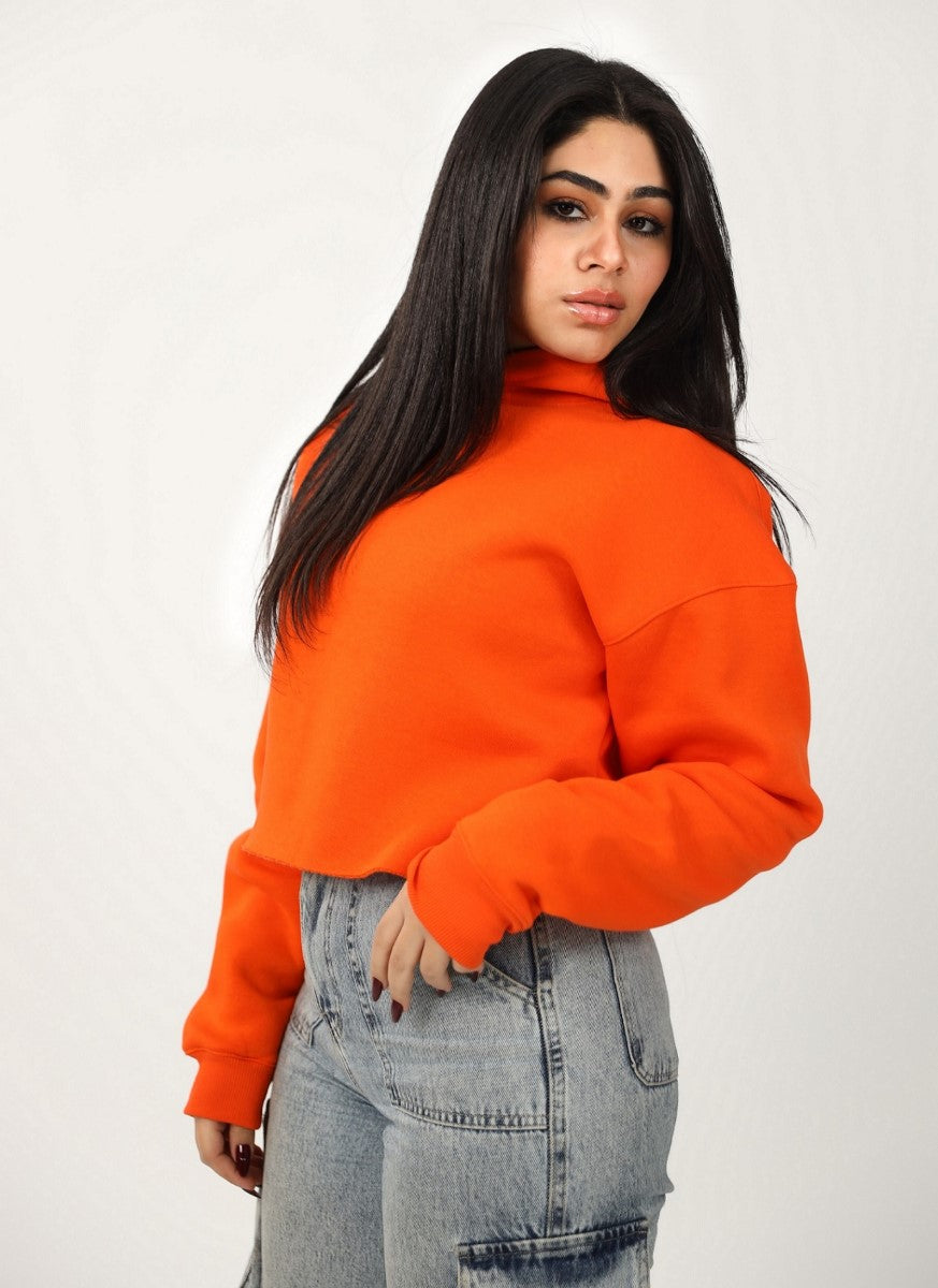 Shechick - Unfinished Orange Cropped Hoodie