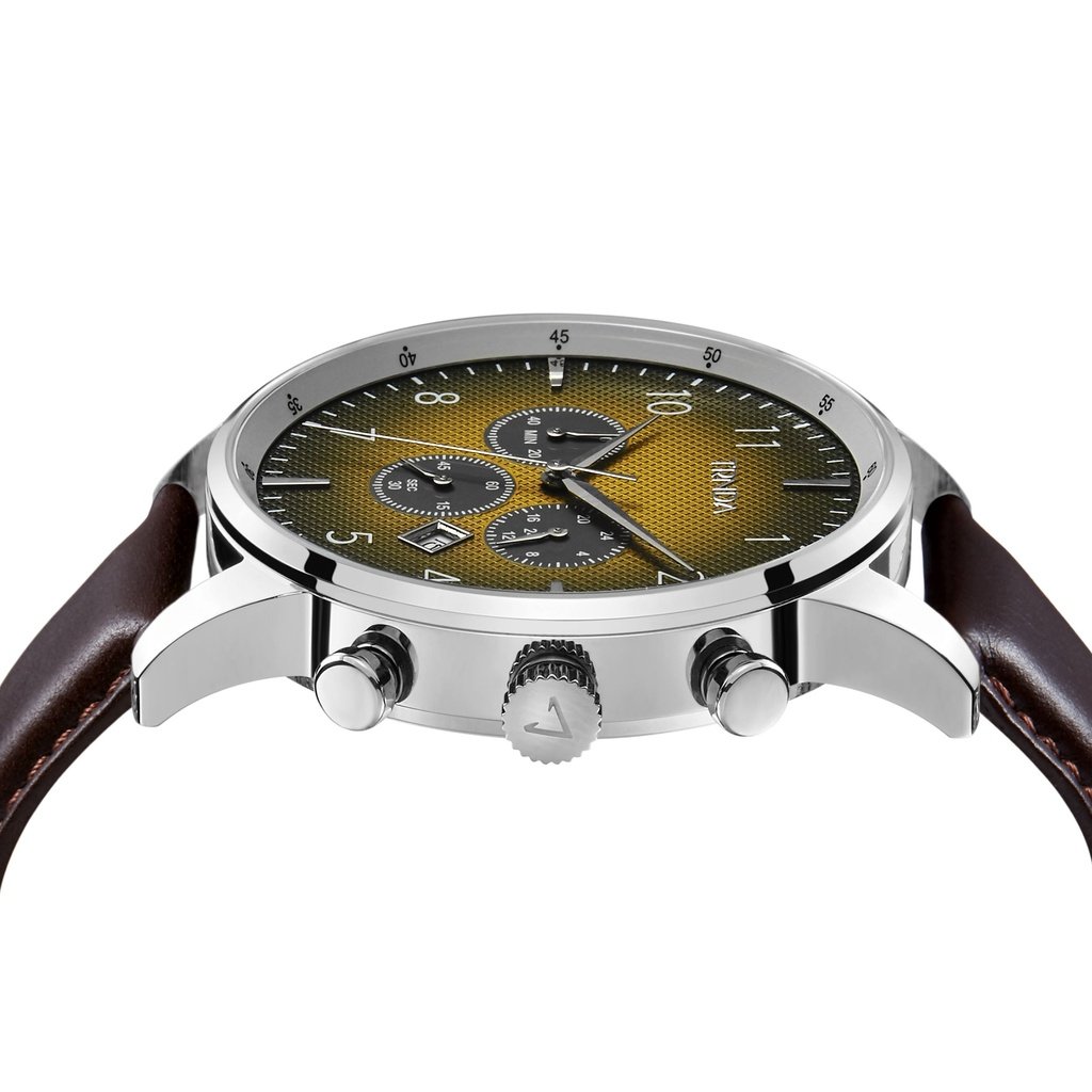TRNDA STAINLESS STEEL MENS WATCH - TIMELESS STYLE WITH GRADIENT CEDAR BROWN DIAL & LEATHER BAND