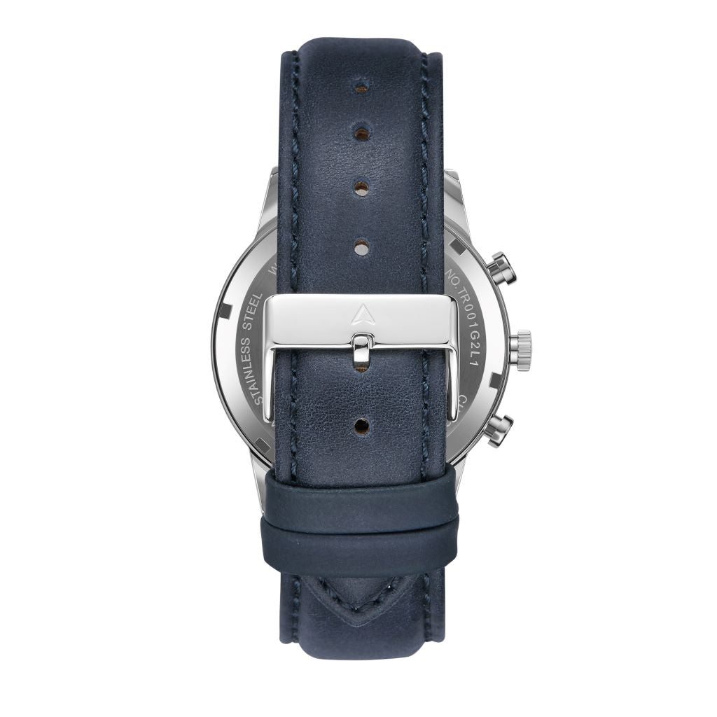TRNDA STAINLESS STEEL MEN'S WATCH - TIMELESS STYLE WITH BLUE LEATHER BAND & DARK DIAL