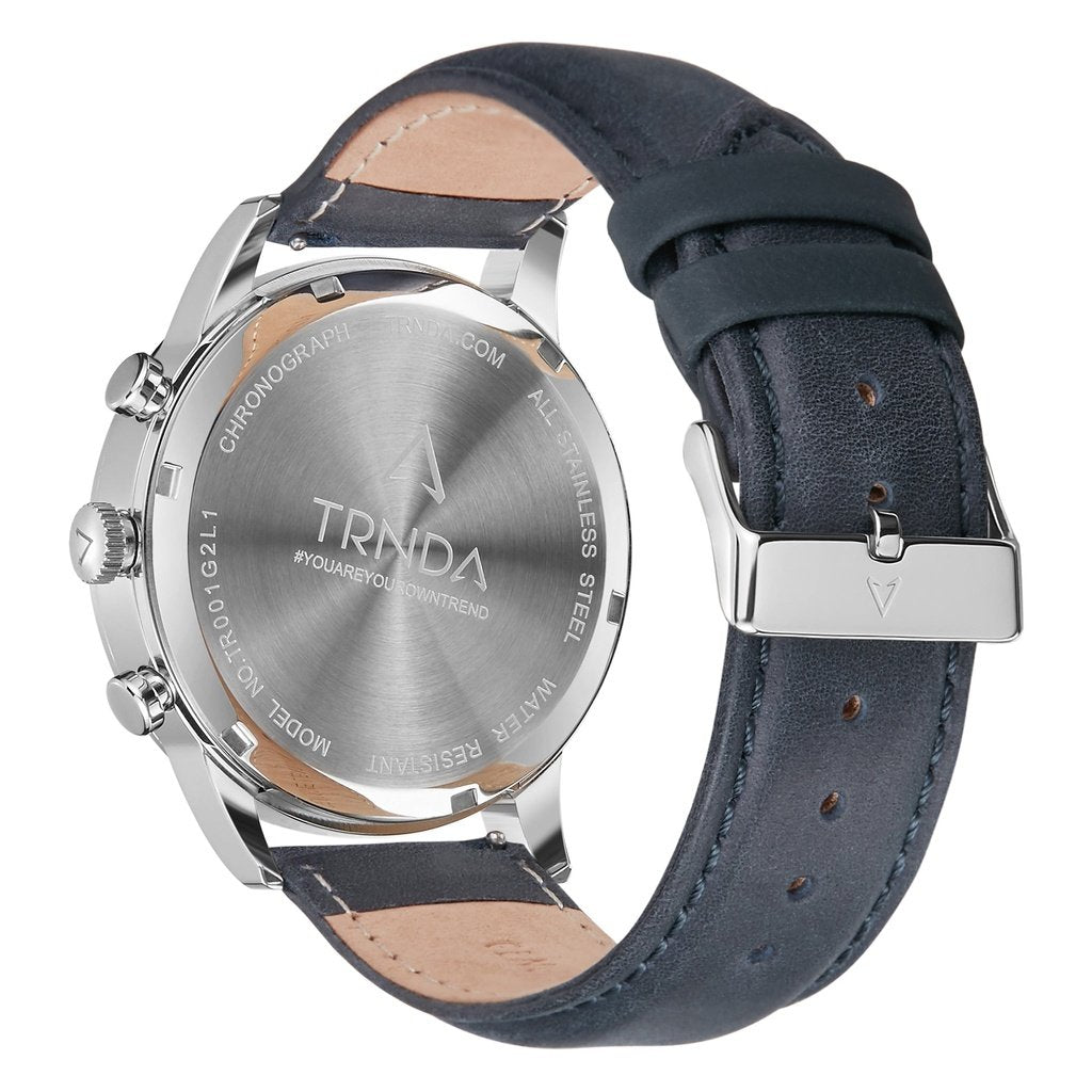 TRNDA STAINLESS STEEL 43MM MEN'S WATCH - TIMELESS STYLE WITH BLUE LEATHER BAND