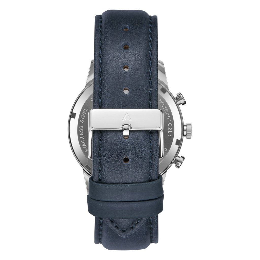 TRNDA STAINLESS STEEL 43MM MEN'S WATCH - TIMELESS STYLE WITH BLUE LEATHER BAND