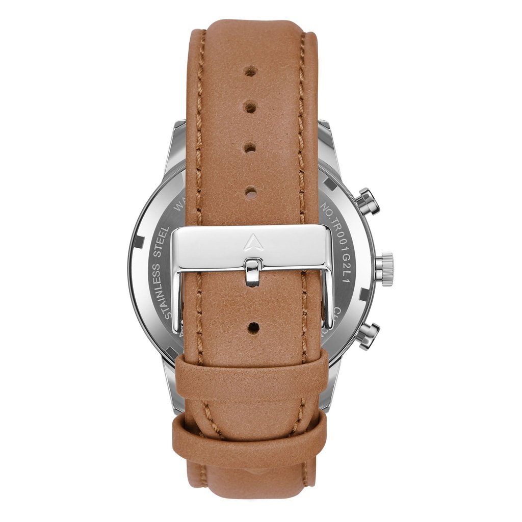TRNDA STAINLESS STEEL MEN'S WATCH - ELEGANT SILVER DIAL & TAN LEATHER BAND - A TIMELESS TRENDSETTER