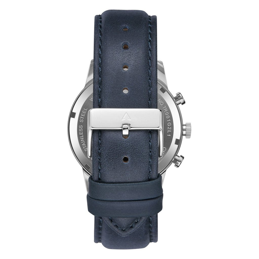 TRNDA MEN'S STAINLESS STEEL WATCH - ELEGANT BLUE LEATHER STRAP & UNIQUE SILVER DIAL