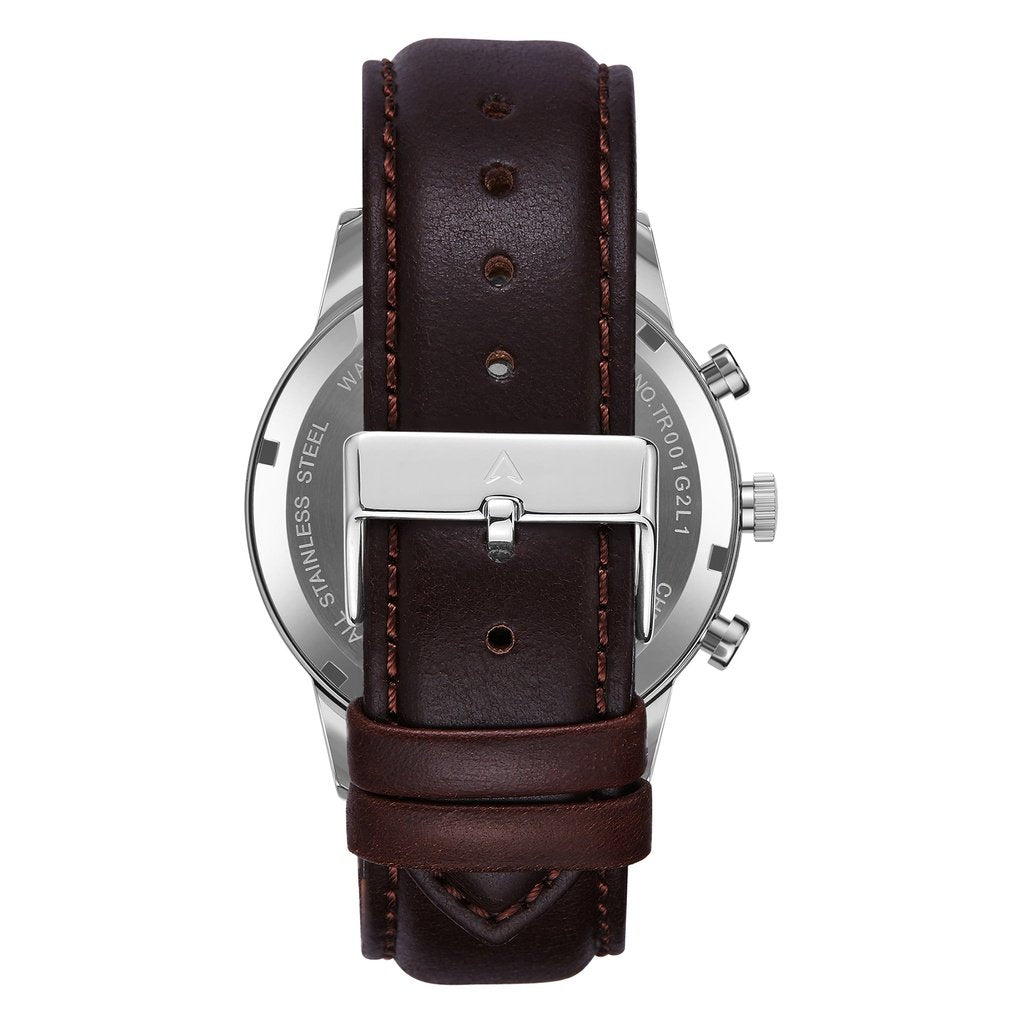 TRNDA STAINLESS STEEL MENS WATCH - CHARCOAL BLACK DIAL & BROWN LEATHER BAND