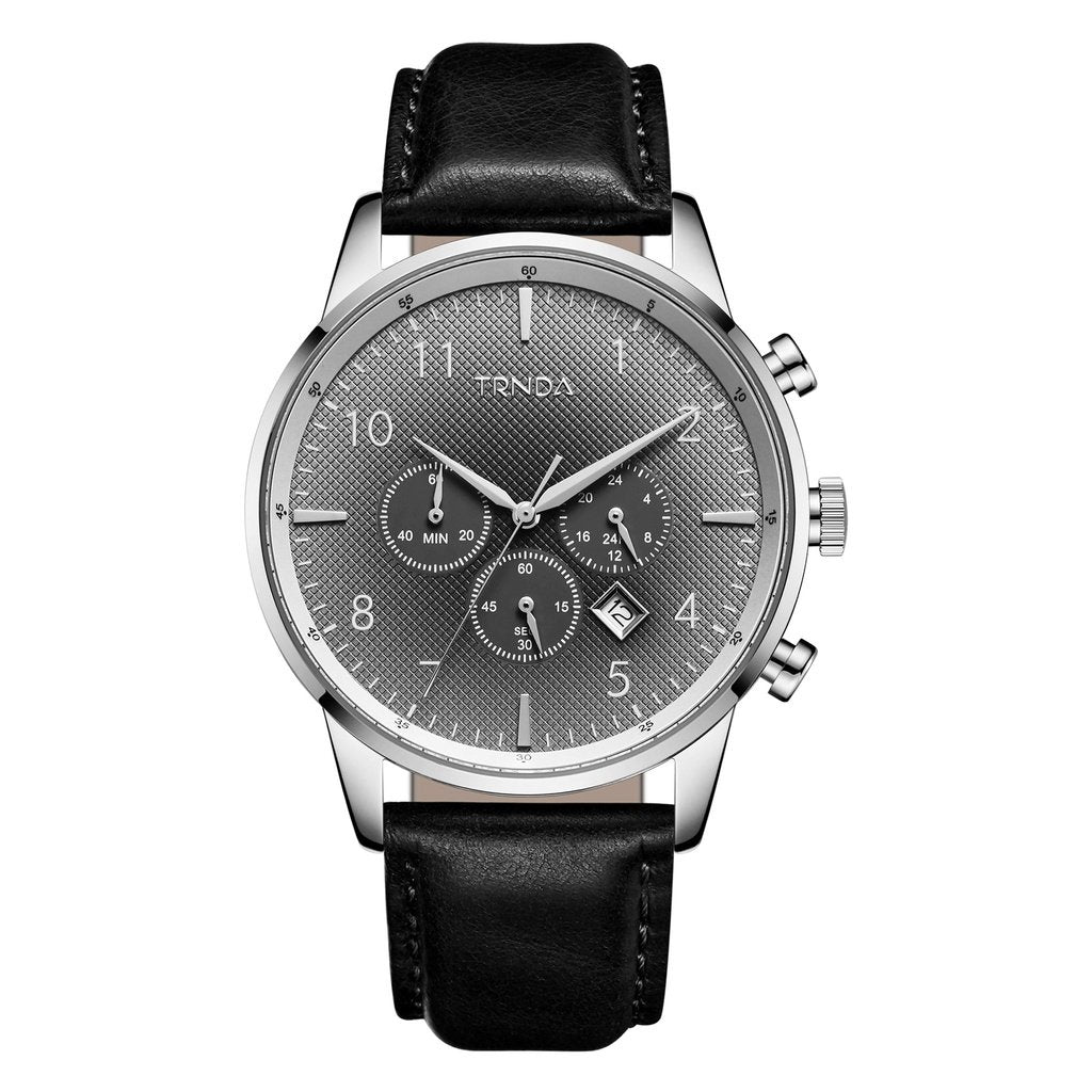 TRNDA STAINLESS STEEL MEN'S WATCH - ELEGANT GRADIENT DIAL & LEATHER BAND, TIMELESS STYLE