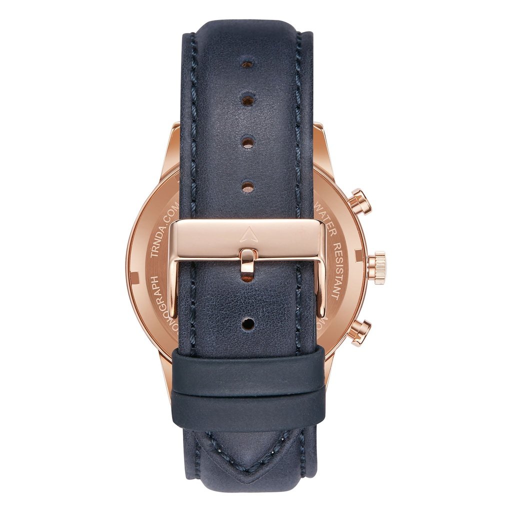 TRNDA ROSE GOLD STAINLESS STEEL MEN'S WATCH - ELEGANT BLUE DIAL & LEATHER BAND