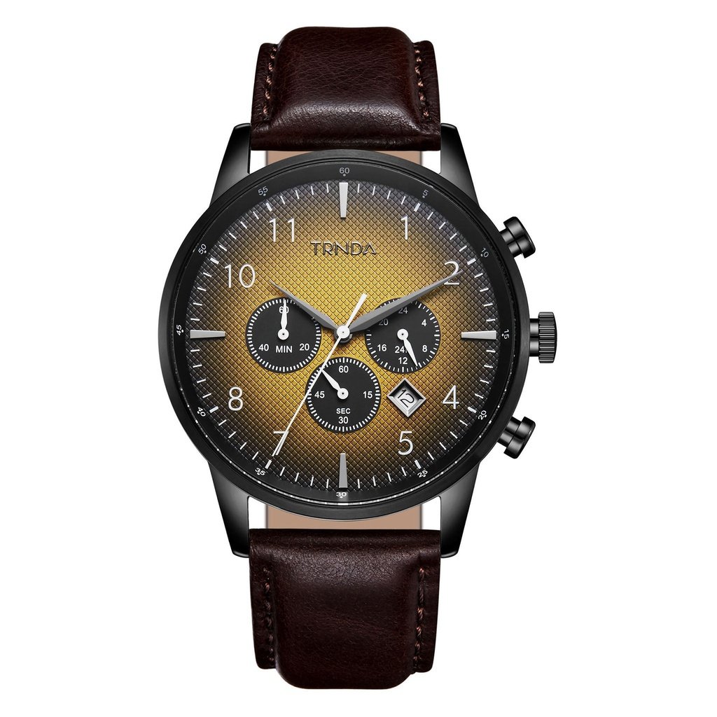 TRNDA STAINLESS STEEL MEN'S WATCH - TIMELESS BLACK & BROWN TREND WITH GRADIENT DIAL
