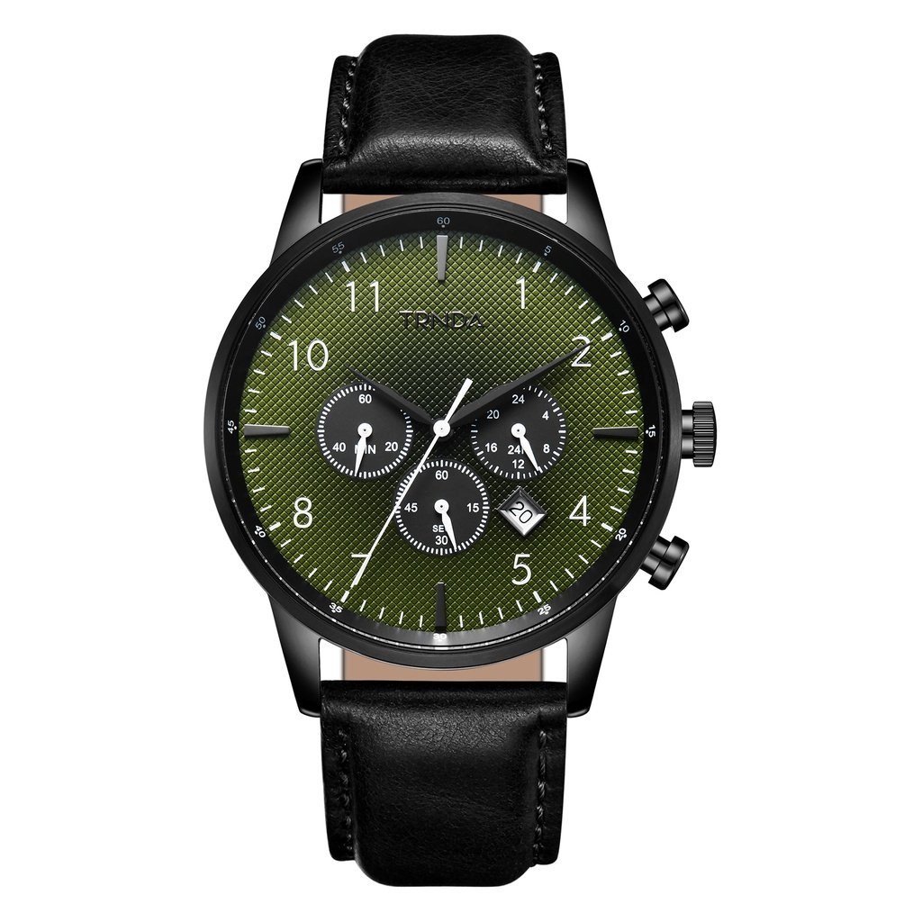 TRNDA MEN'S CLASSIC STAINLESS STEEL WATCH - BLACK CASE & GRADIENT SEAWEED GREEN DIAL