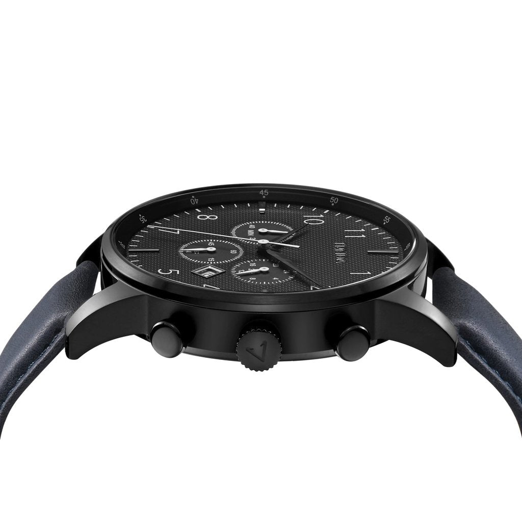 TRNDA STAINLESS STEEL MEN'S WATCH - ELEGANT CHARCOAL DIAL & BLUE LEATHER BAND