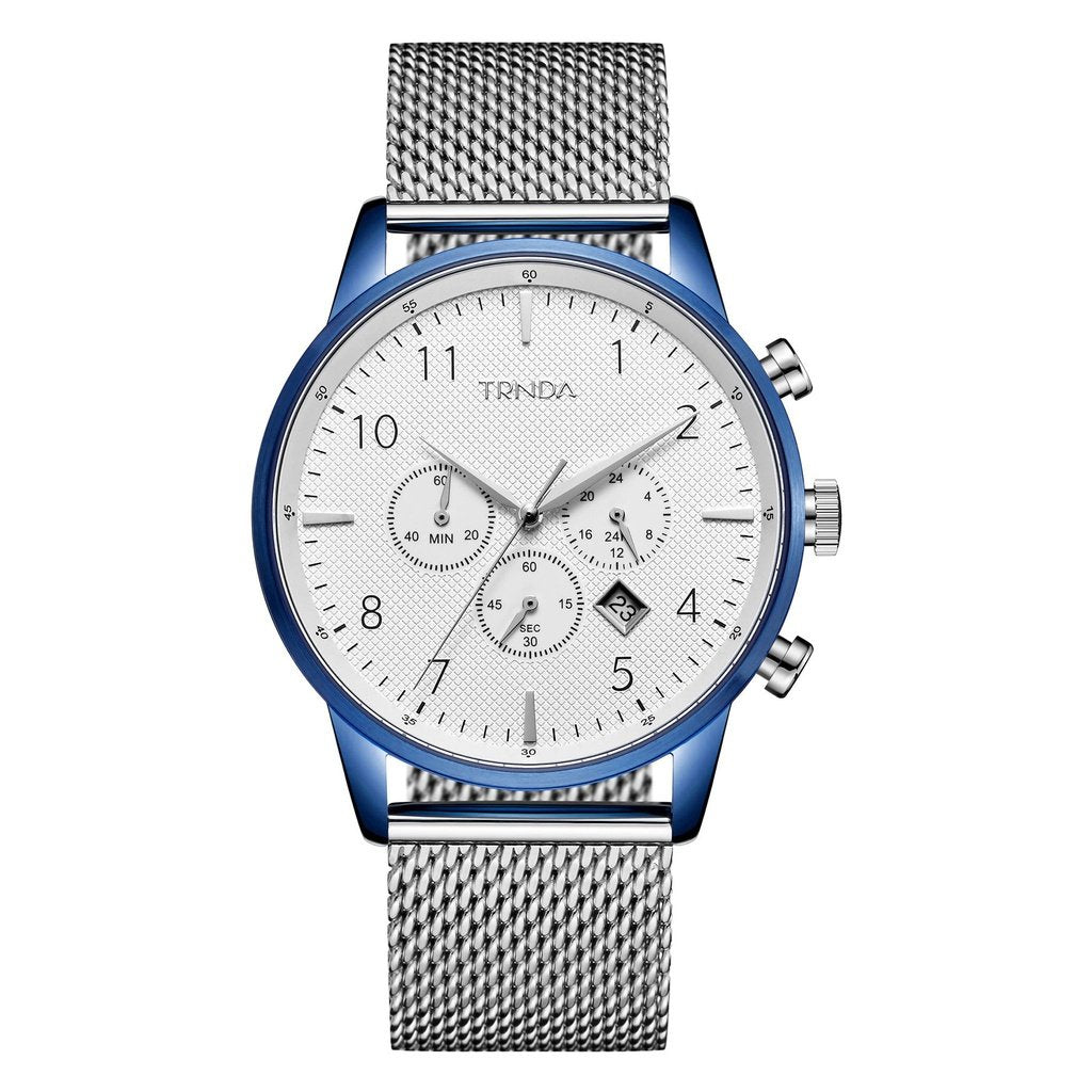 TRNDA 43MM BLUE STAINLESS STEEL MESH DIAL - TRENDY MEN'S WATCH FOR A TIMELESS STYLE
