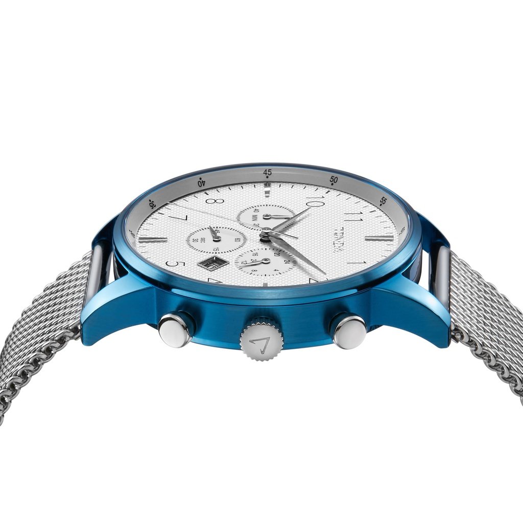 TRNDA 43MM BLUE STAINLESS STEEL MESH DIAL - TRENDY MEN'S WATCH FOR A TIMELESS STYLE