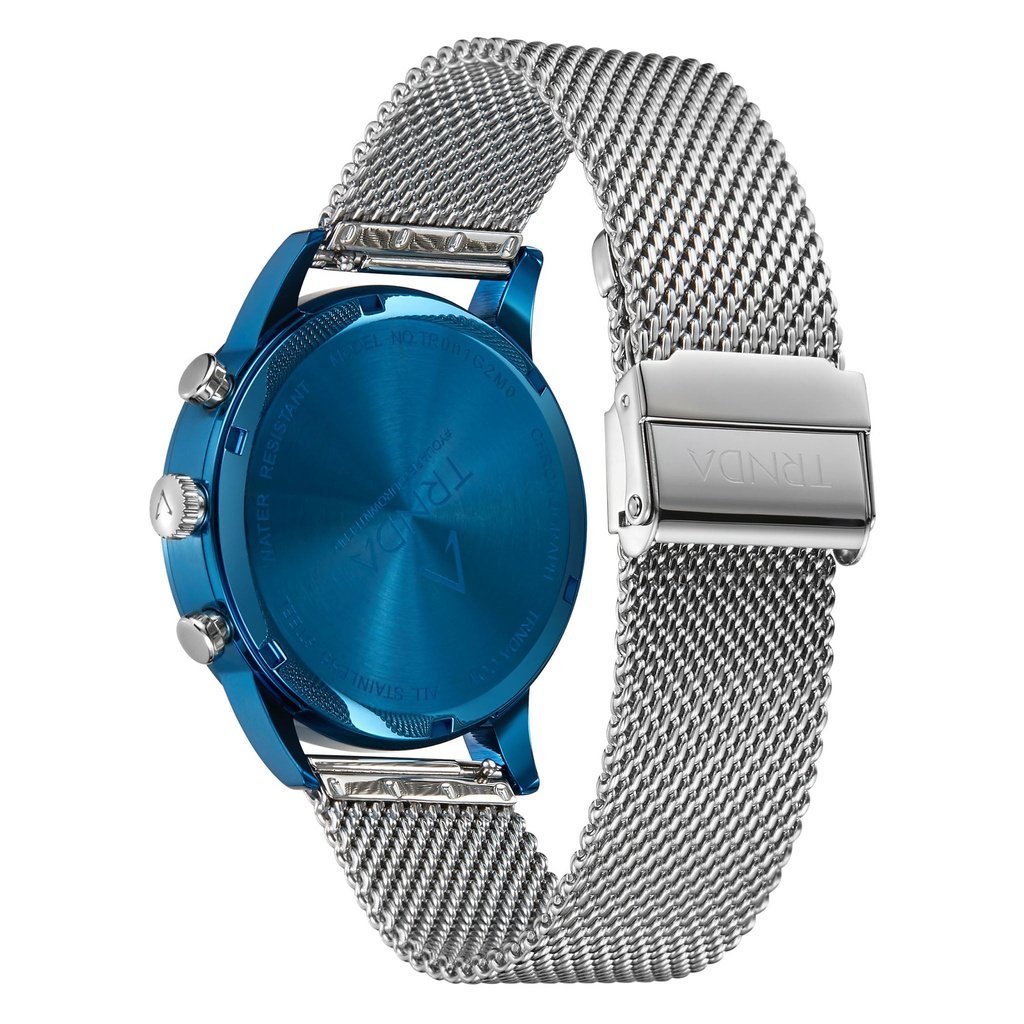 TRNDA 43MM BLUE STAINLESS STEEL MESH DIAL - TRENDY MEN'S WATCH FOR A TIMELESS STYLE