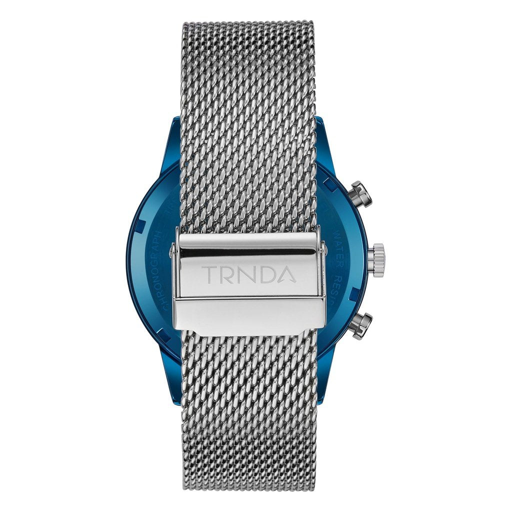 TRNDA 43MM BLUE STAINLESS STEEL MESH DIAL - TRENDY MEN'S WATCH FOR A TIMELESS STYLE