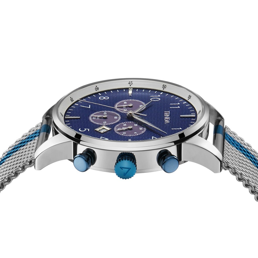 TRNDA STYLISH STAINLESS STEEL MEN'S WATCH - ELEGANT BLUE DIAL & SILVER MESH BAND
