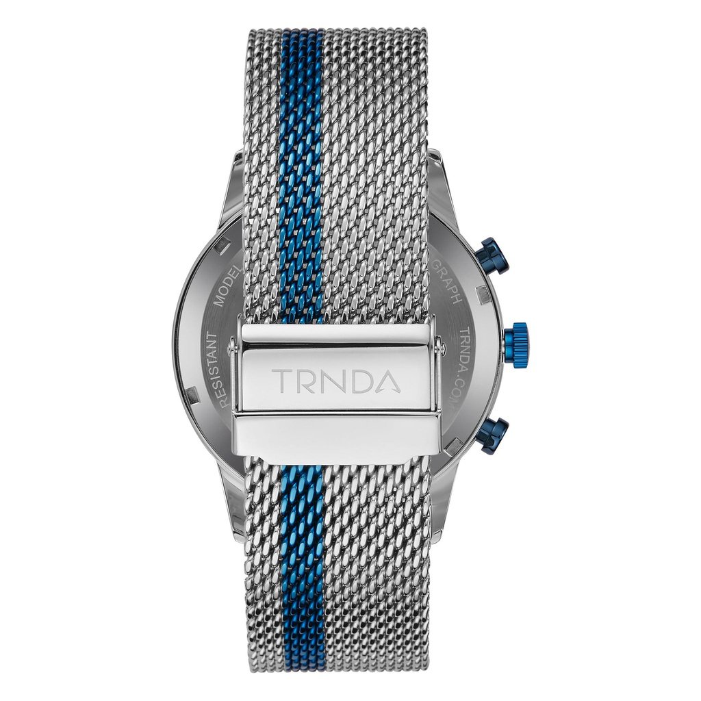 TRNDA STYLISH STAINLESS STEEL MEN'S WATCH - ELEGANT BLUE DIAL & SILVER MESH BAND