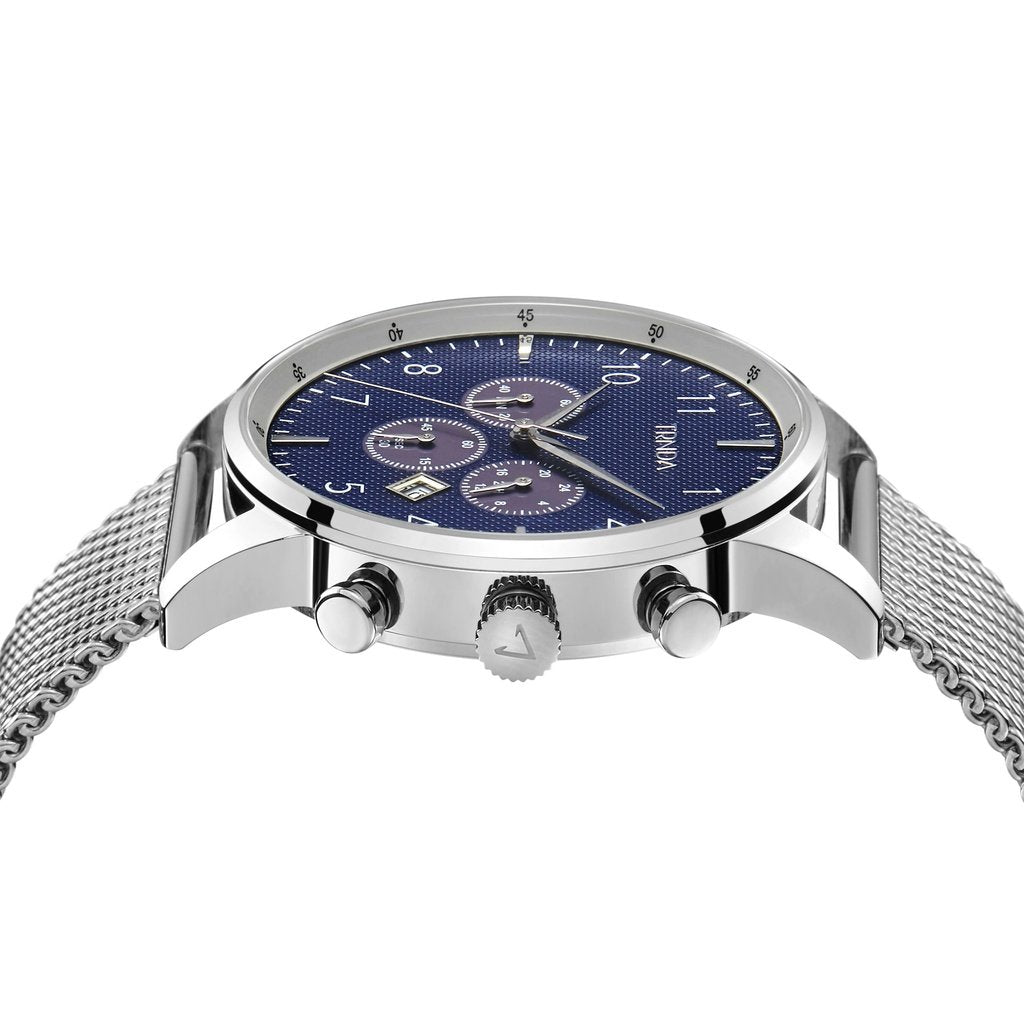 TRNDA MEN'S TIMEPIECE - STAINLESS STEEL SILVER MESH WITH DARK BLUE DIAL - TRENDY STYLE STATEMENT