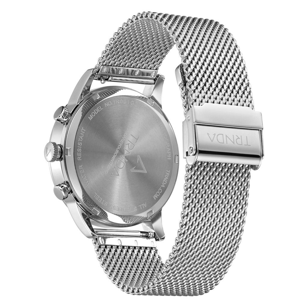 TRNDA MEN'S STAINLESS STEEL FASHION WATCH - ELEGANT SILVER DIAL & MESH BAND, 43MM TIMEPIECE