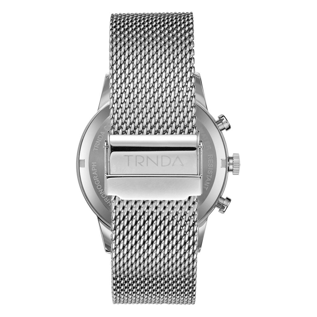 TRNDA MEN'S STAINLESS STEEL FASHION WATCH - ELEGANT SILVER DIAL & MESH BAND, 43MM TIMEPIECE