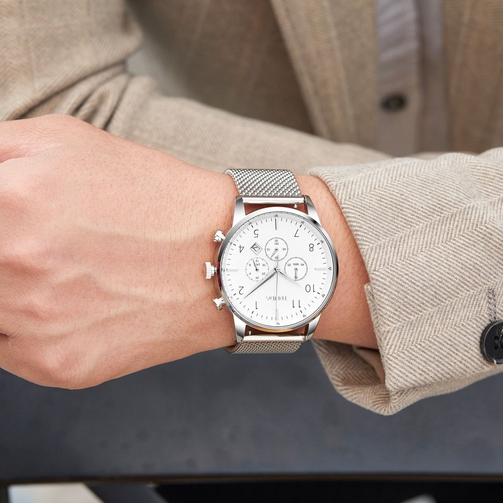 TRNDA TRENDY STAINLESS STEEL MENS WATCH - TIMELESS SILVER MESH & DIAL FASHION STATEMENT