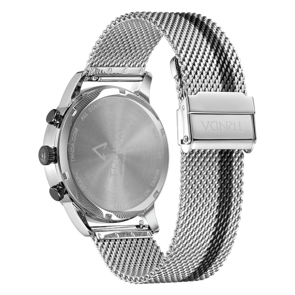 TRNDA STAINLESS STEEL MENS WATCH - ELEGANT GRADIENT GRAY DIAL & MESH BAND