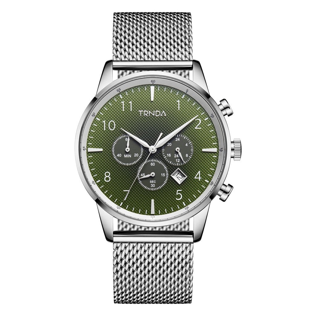 TRNDA STAINLESS STEEL MEN'S WATCH - TIMELESS GREEN DIAL & SILVER MESH BAND