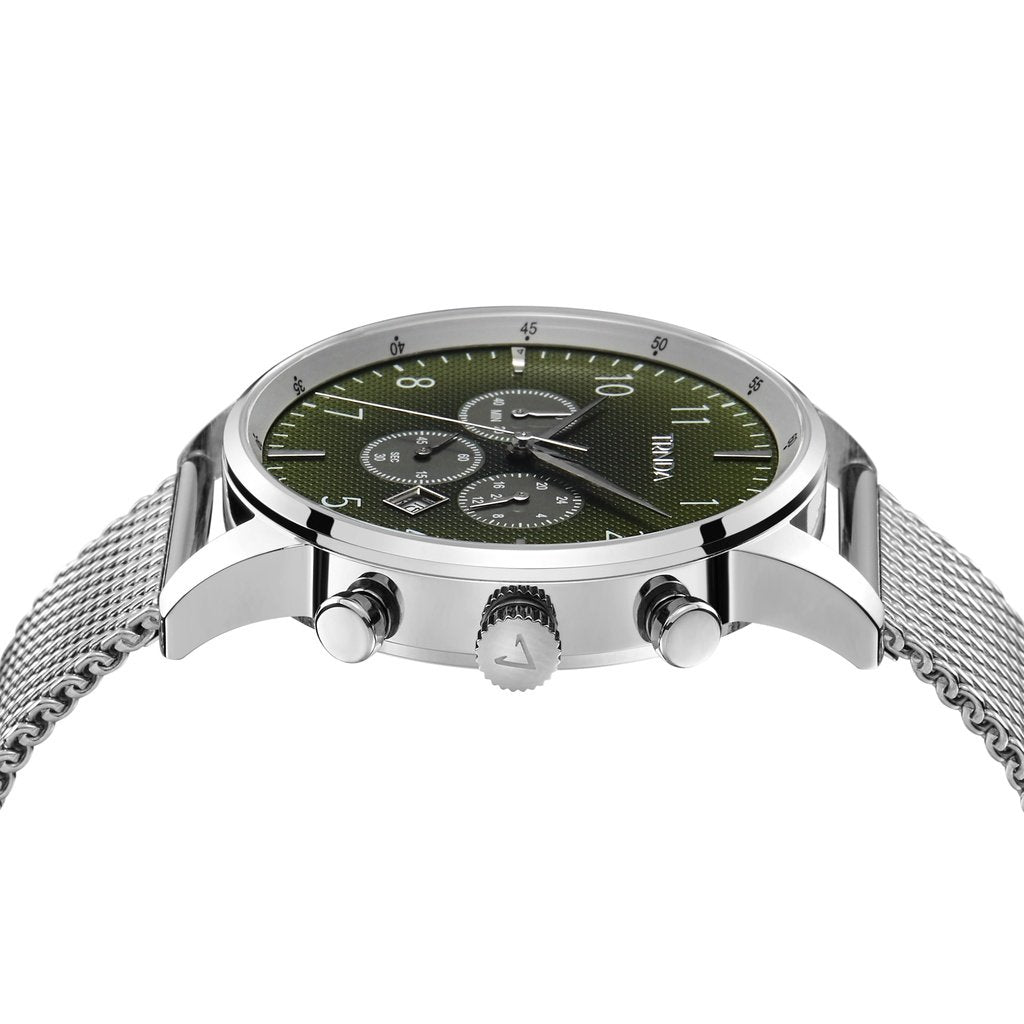TRNDA STAINLESS STEEL MEN'S WATCH - TIMELESS GREEN DIAL & SILVER MESH BAND