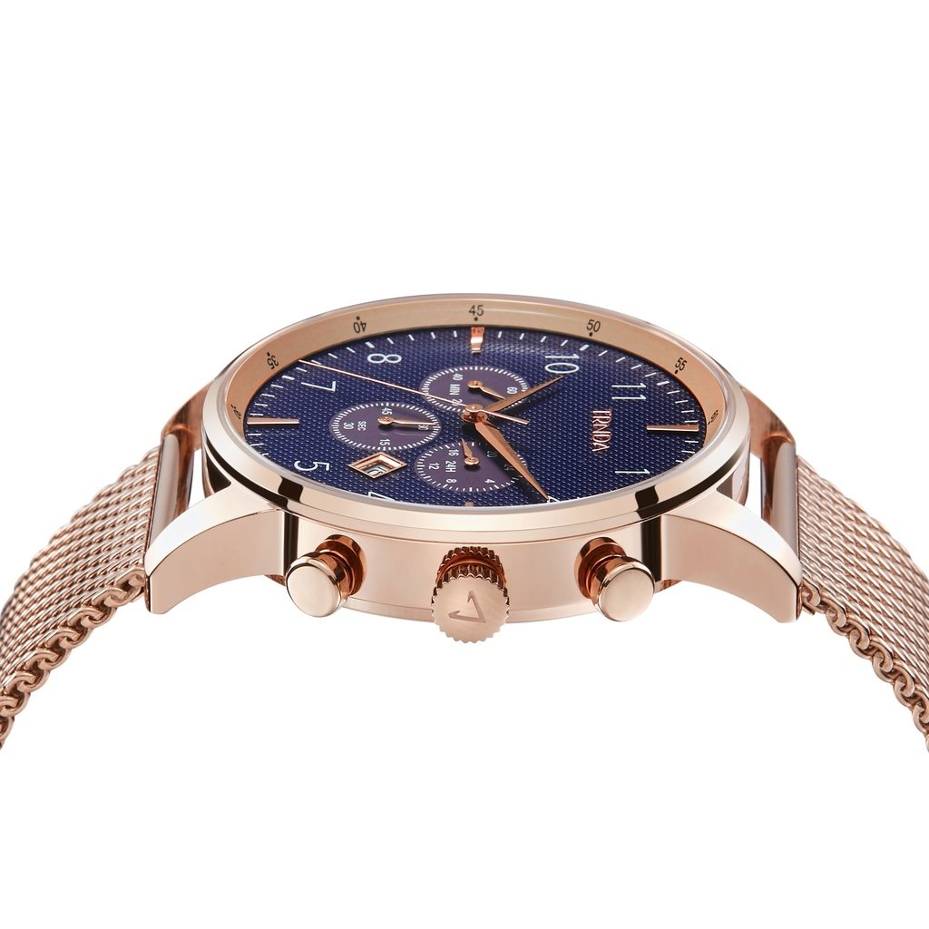 TRNDA ROSE GOLD MESH STAINLESS STEEL - ELEGANT TIMEPIECE FOR MEN WITH DARK BLUE DIAL