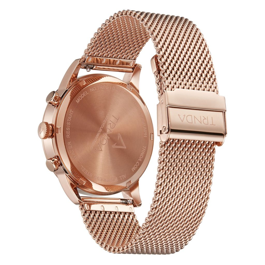 TRNDA ROSE GOLD MESH STAINLESS STEEL - ELEGANT TIMEPIECE FOR MEN WITH DARK BLUE DIAL