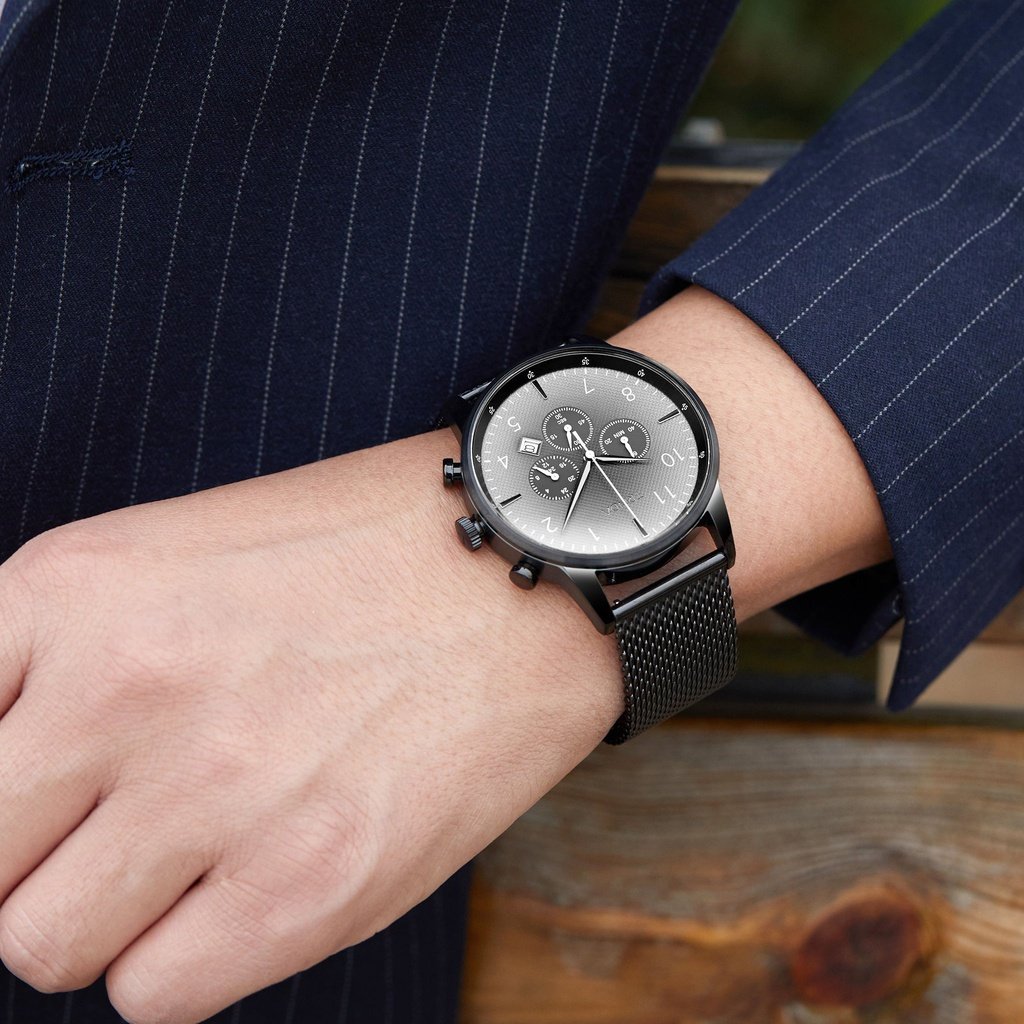 TRNDA STAINLESS STEEL MENS WATCH - TIMELESS BLACK & GRADIENT DIAL FASHION STATEMENT