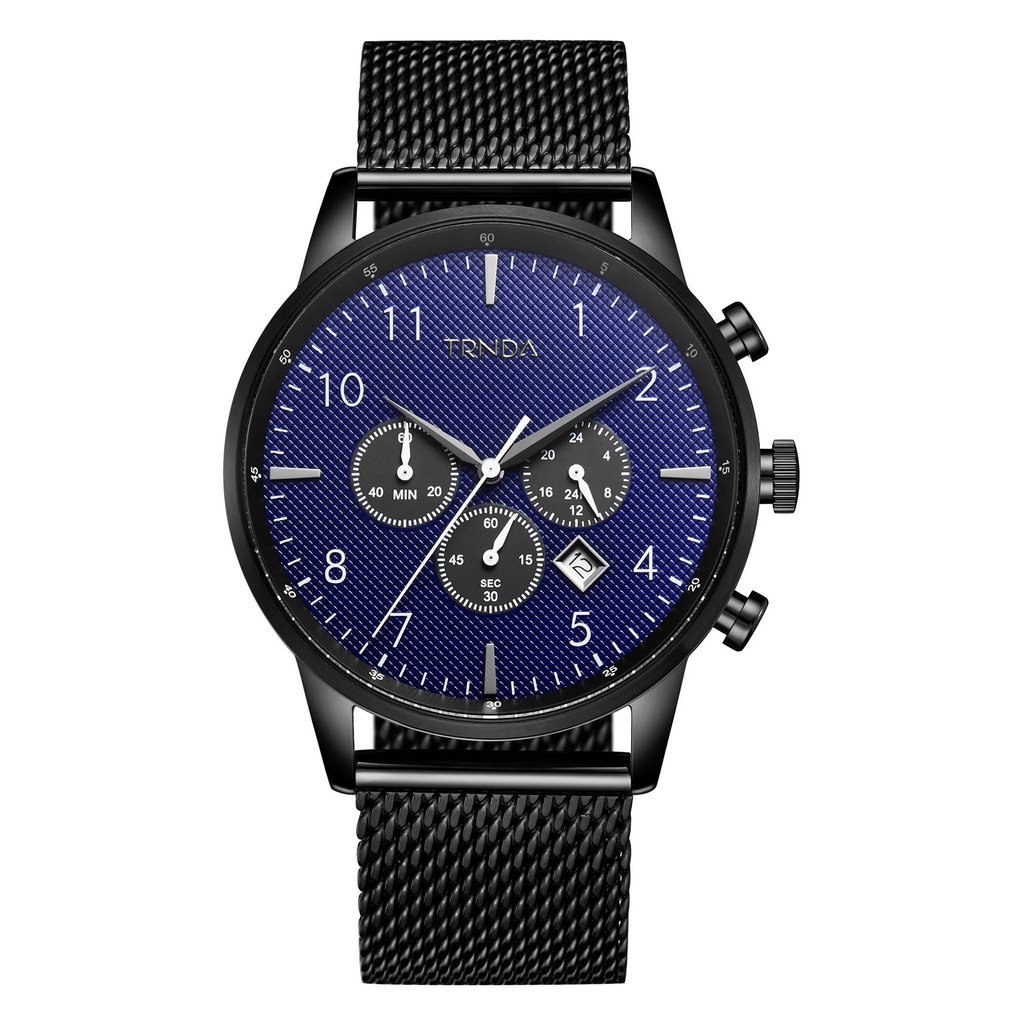 TRNDA STAINLESS STEEL MEN'S WATCH - TIMELESS FASHION WITH DARK BLUE DIAL & BLACK MESH BAND