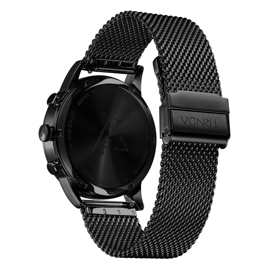 TRNDA STAINLESS STEEL MENS WATCH - TIMELESS CHARCOAL BLACK DIAL WITH MESH BAND
