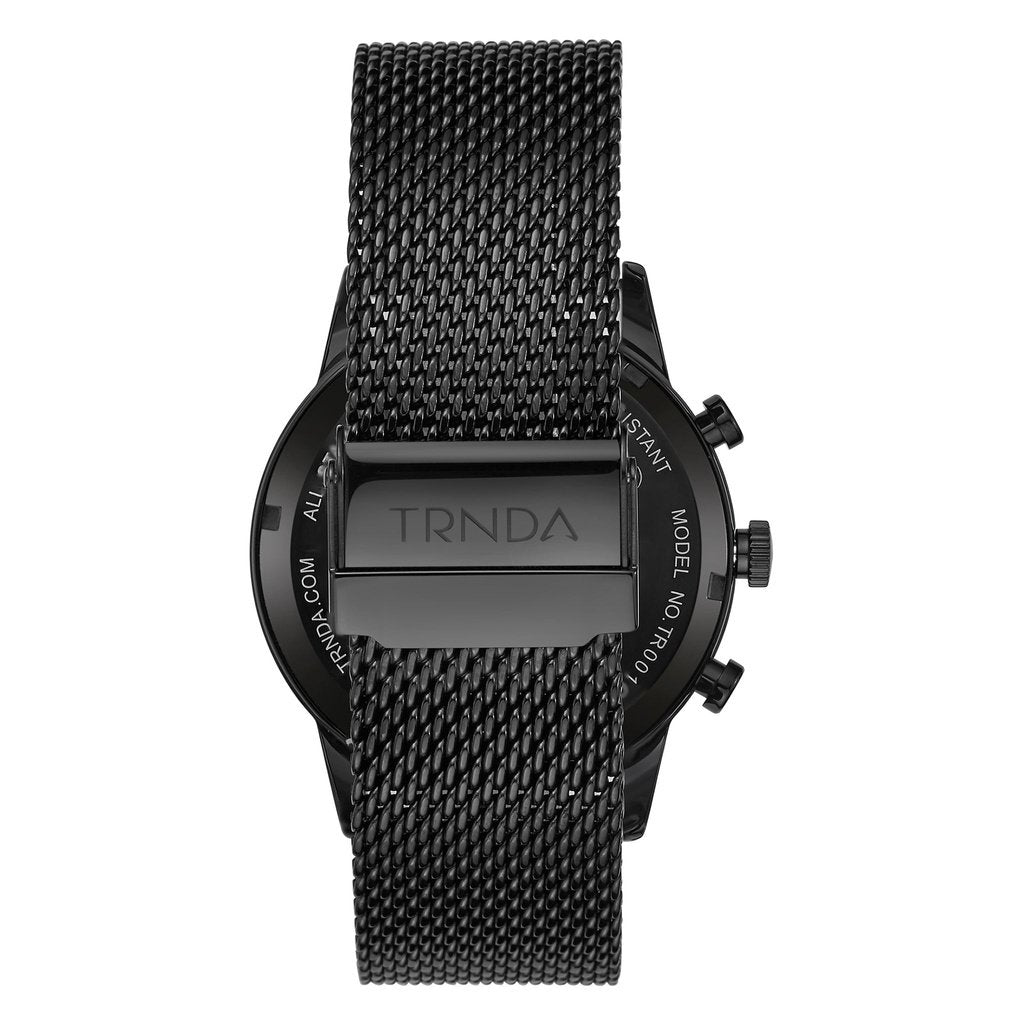 TRNDA STAINLESS STEEL MENS WATCH - TIMELESS CHARCOAL BLACK DIAL WITH MESH BAND