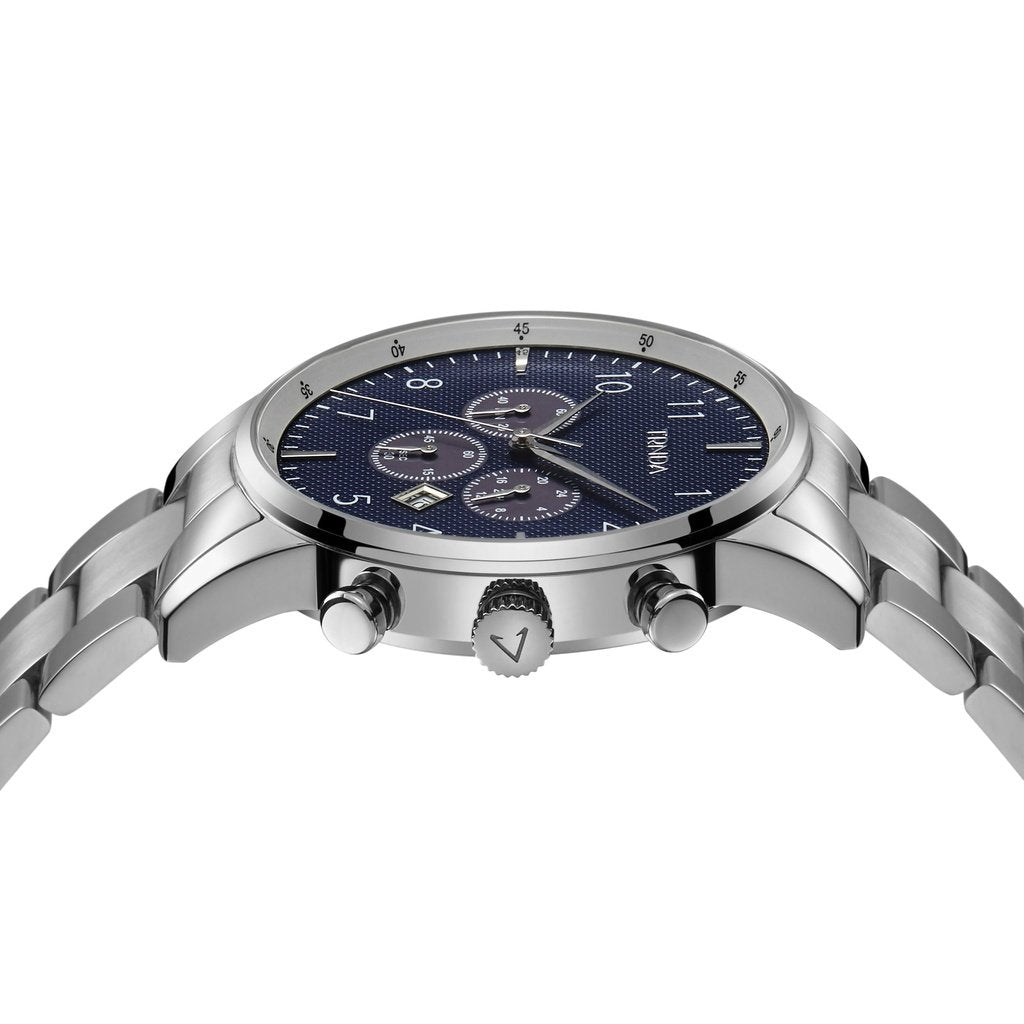 TRNDA STAINLESS STEEL TIMEPIECE - ELEGANT METALLIC BLUE DIAL MEN'S WATCH