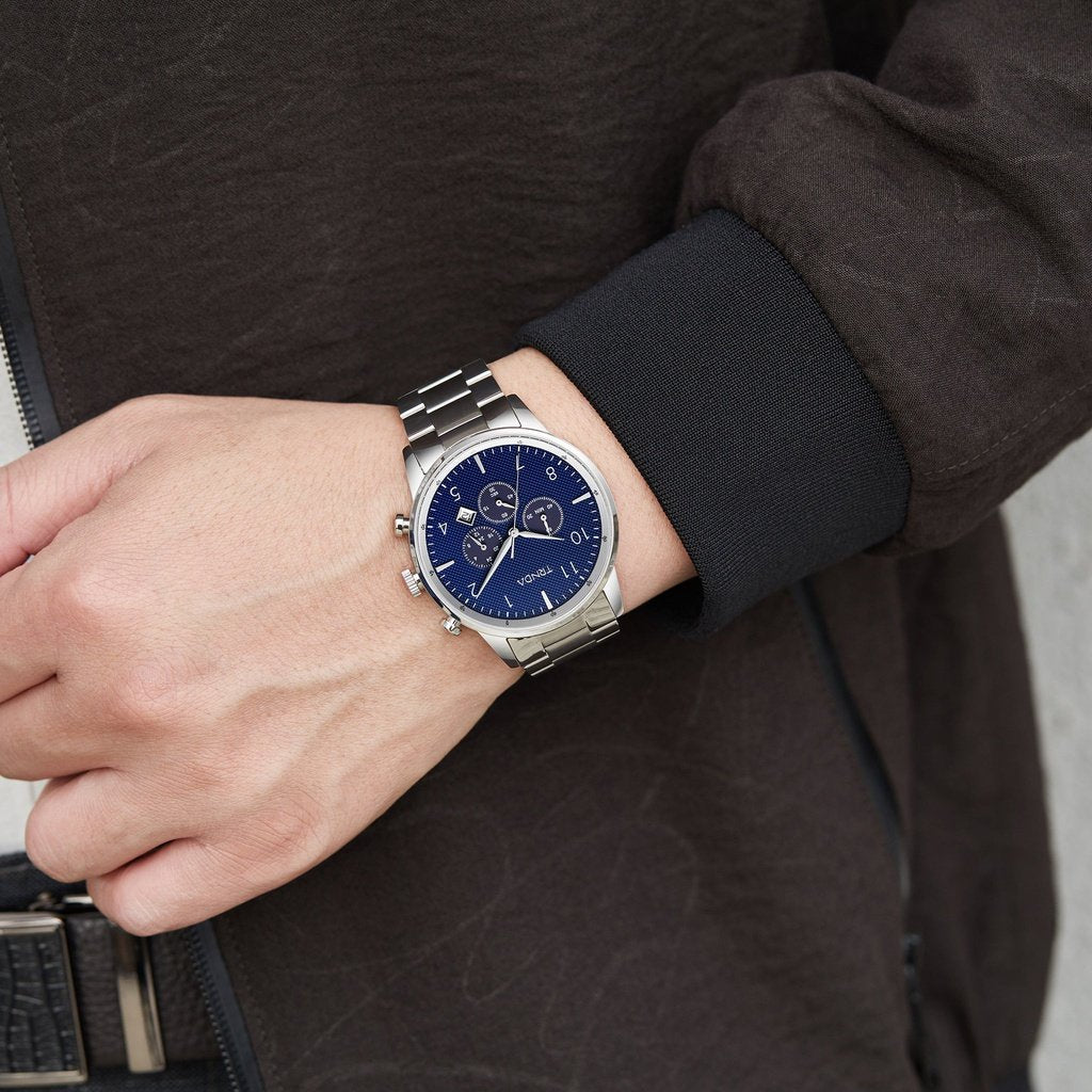 TRNDA STAINLESS STEEL TIMEPIECE - ELEGANT METALLIC BLUE DIAL MEN'S WATCH