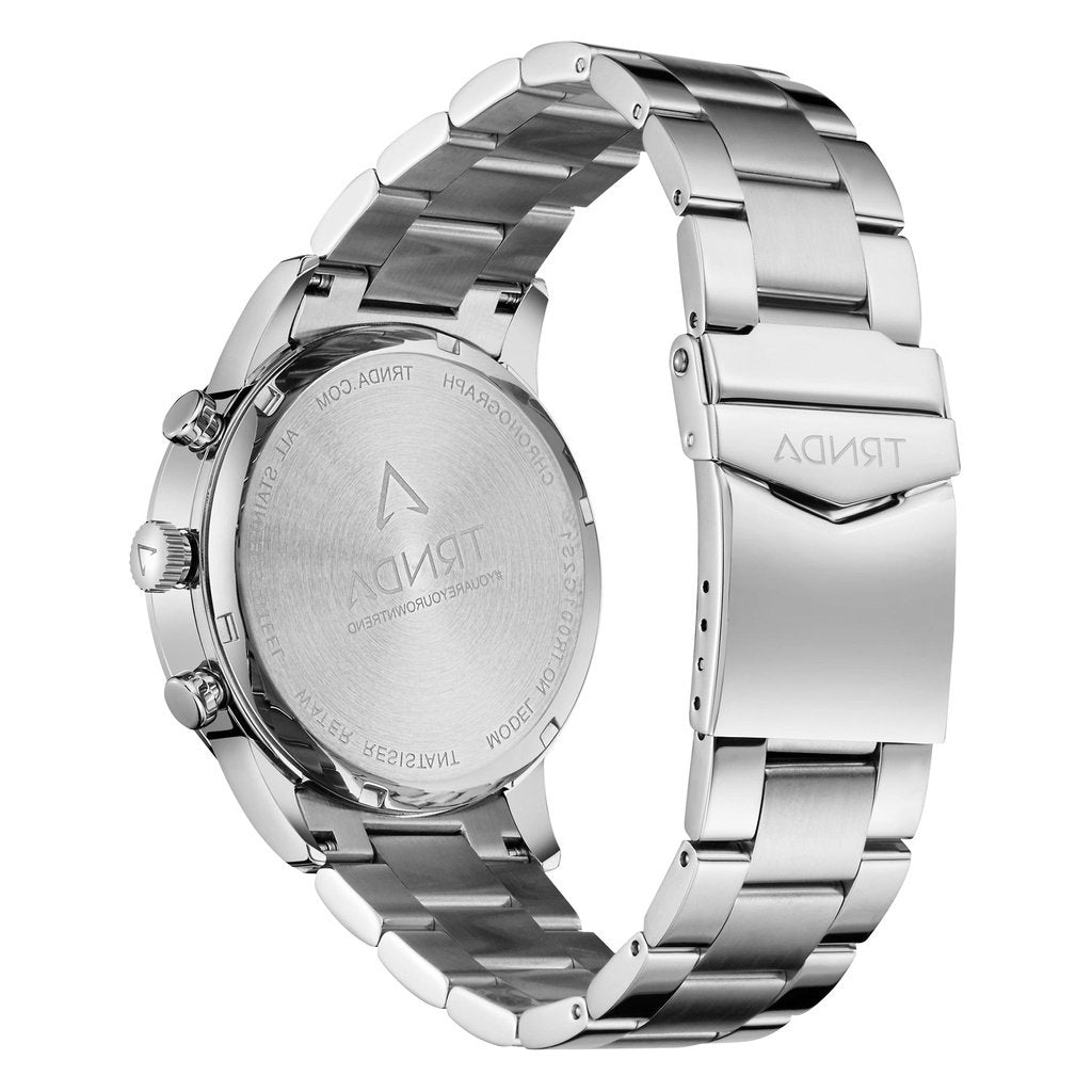 TRNDA TIMELESS STAINLESS STEEL MEN'S WATCH - CHARCOAL BLACK DIAL, SILVER BAND - MAKE YOUR STATEMENT!