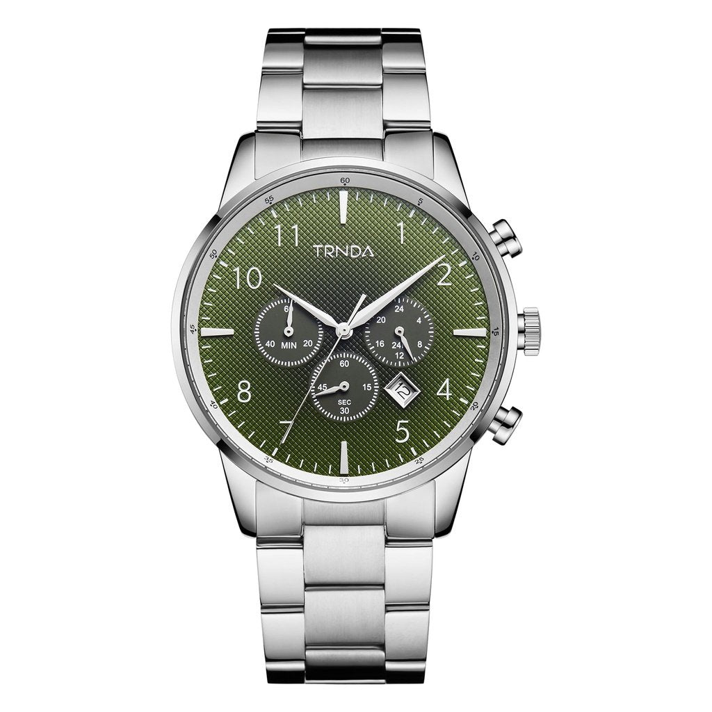 TRNDA STAINLESS STEEL MENS WATCH - ELEGANT SEAWEED GREEN DIAL - TIMELESS TRENDSETTER