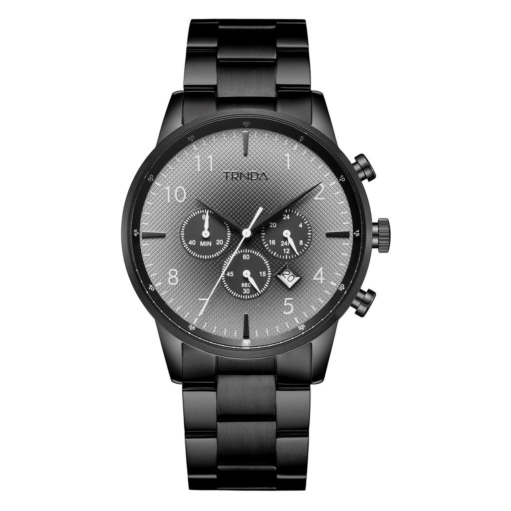 TRNDA STAINLESS STEEL BLACK DIAL MEN'S WATCH - TRENDY & TIMELESS STYLE