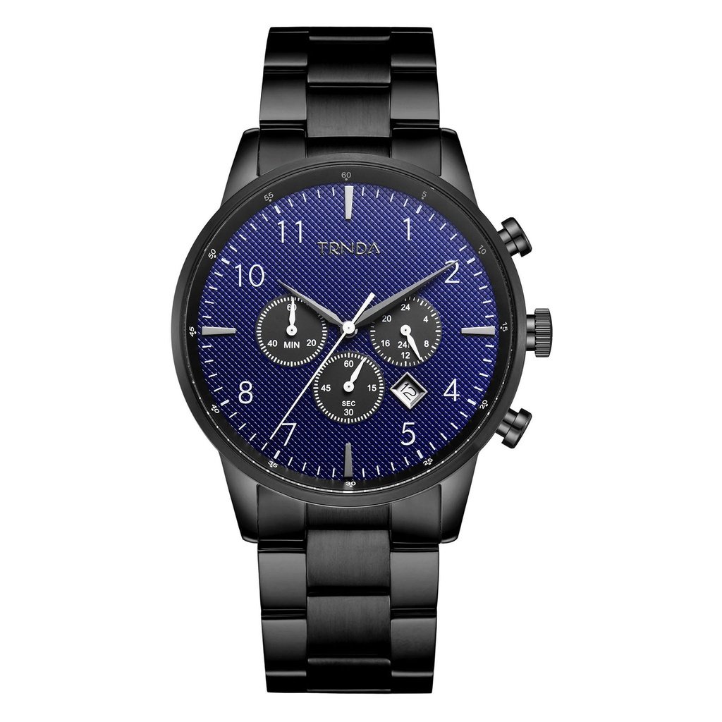 TRNDA STAINLESS STEEL MEN'S WATCH - TIMELESS ELEGANCE WITH DARK BLUE DIAL & BLACK BAND