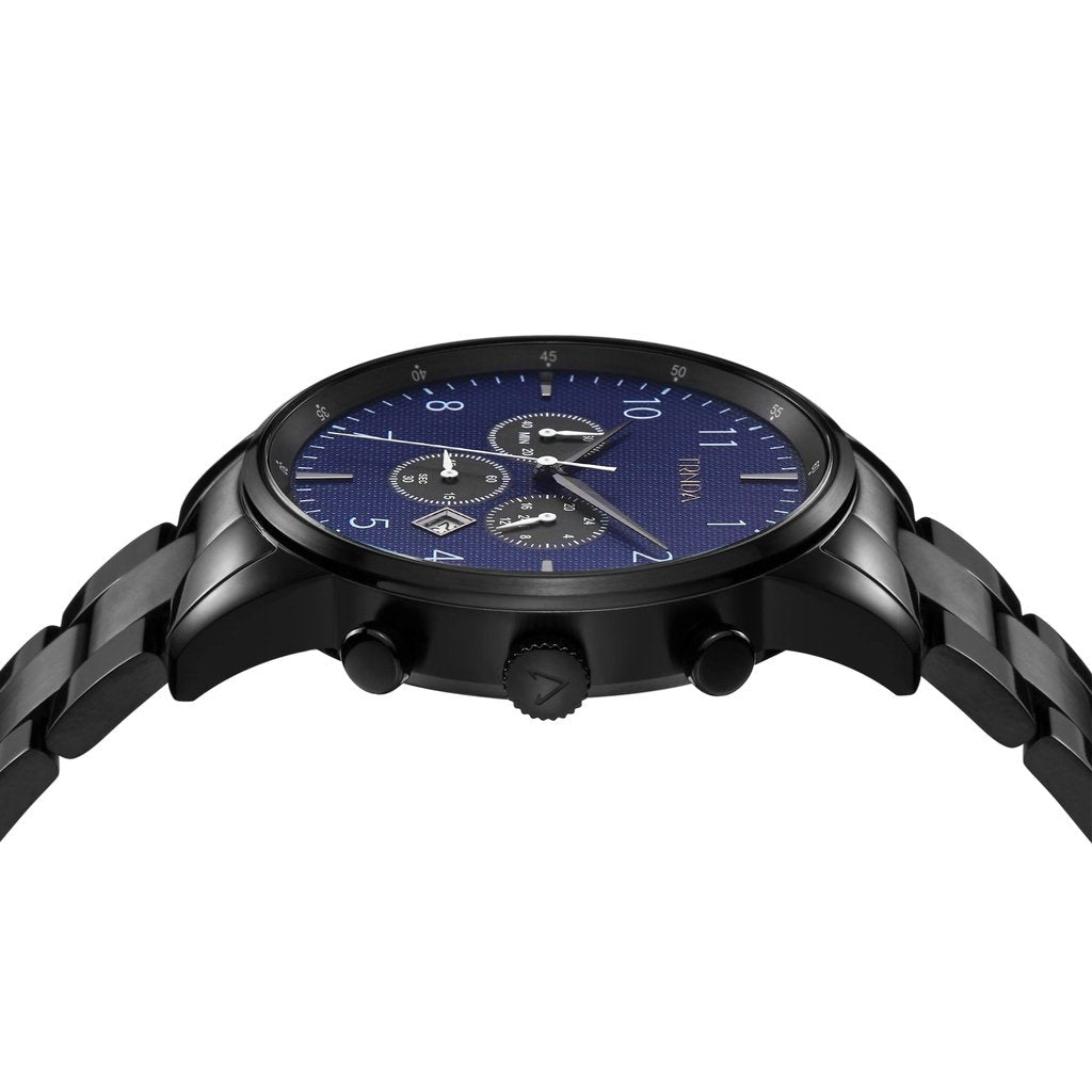 TRNDA STAINLESS STEEL MEN'S WATCH - TIMELESS ELEGANCE WITH DARK BLUE DIAL & BLACK BAND