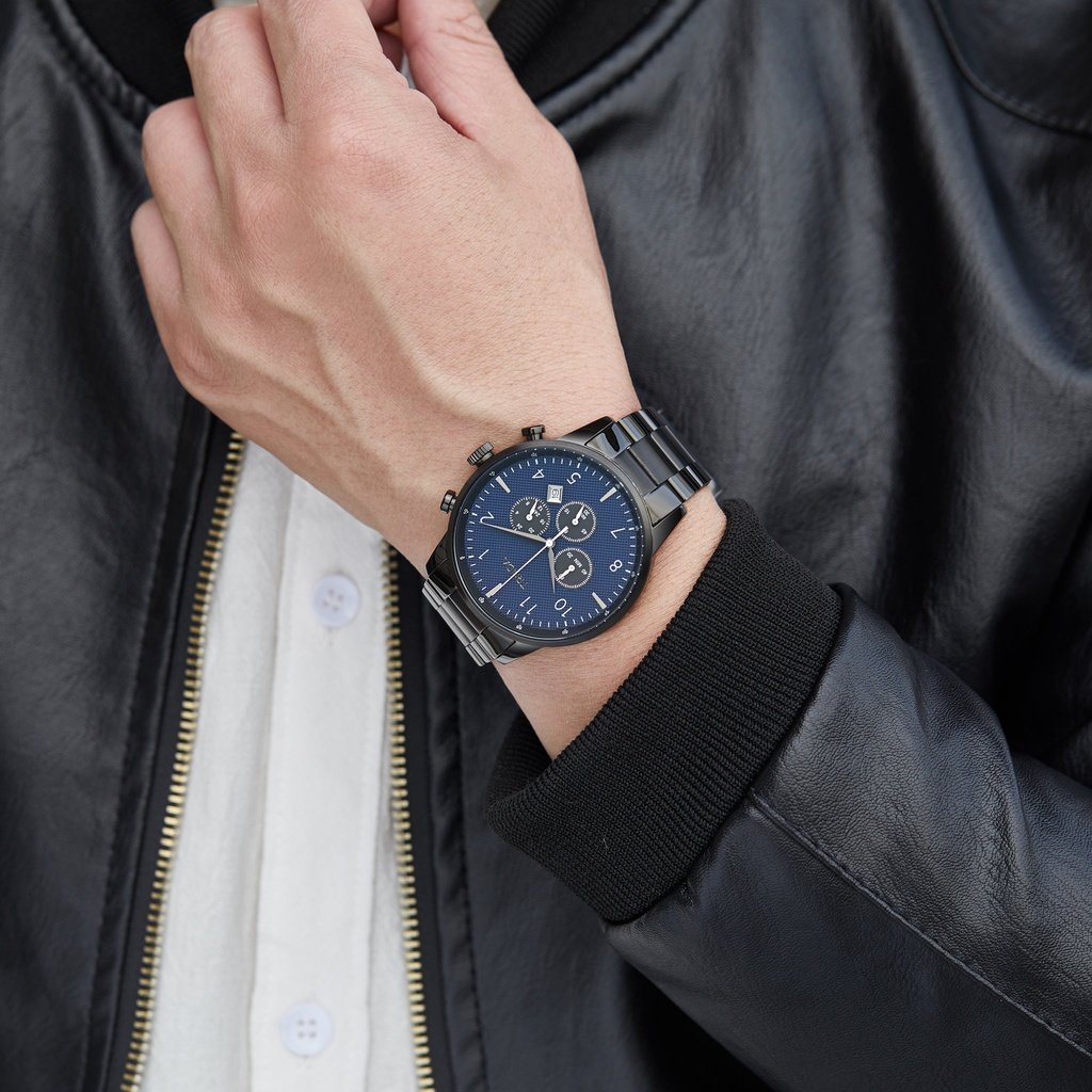 TRNDA STAINLESS STEEL MEN'S WATCH - TIMELESS ELEGANCE WITH DARK BLUE DIAL & BLACK BAND