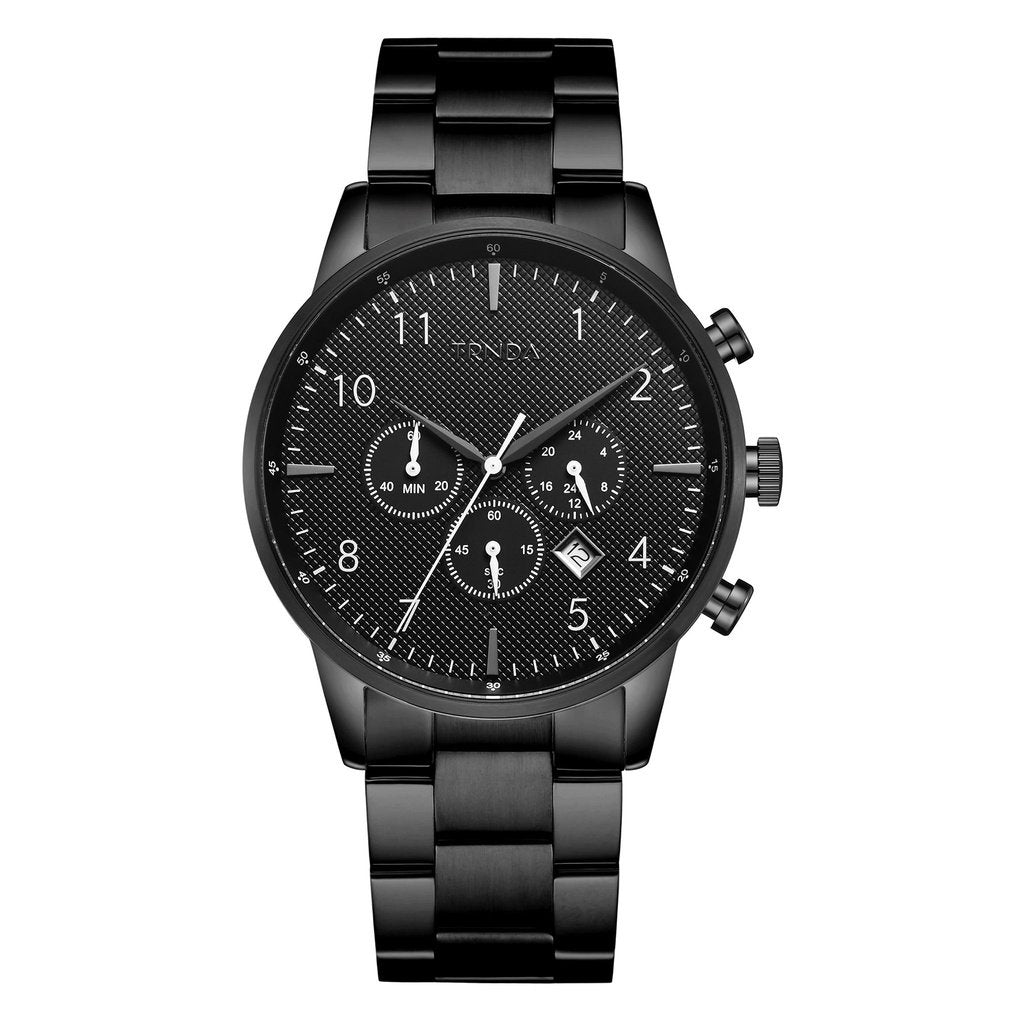 TRNDA BLACK STEEL MEN'S WATCH - TIMELESS STYLE & STRENGTH, UNIQUE CHARCOAL DIAL