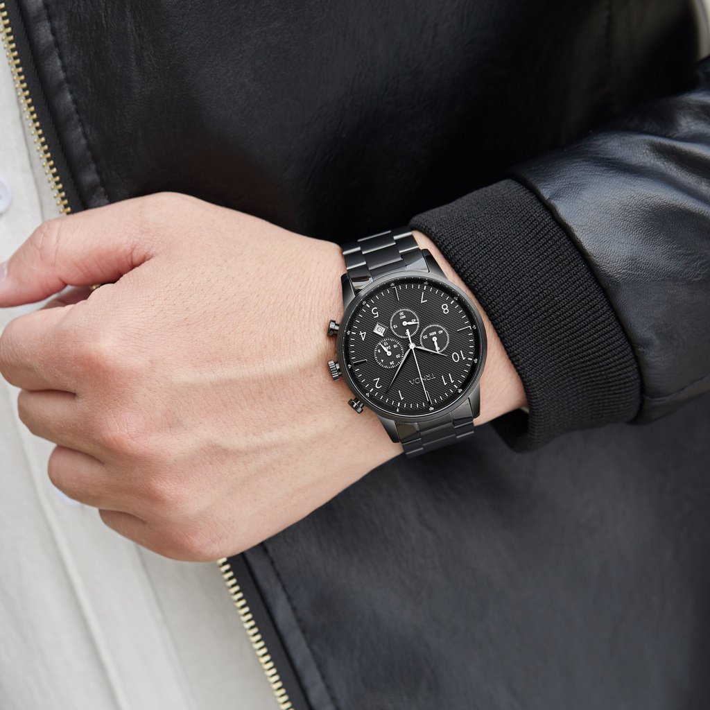 TRNDA BLACK STEEL MEN'S WATCH - TIMELESS STYLE & STRENGTH, UNIQUE CHARCOAL DIAL