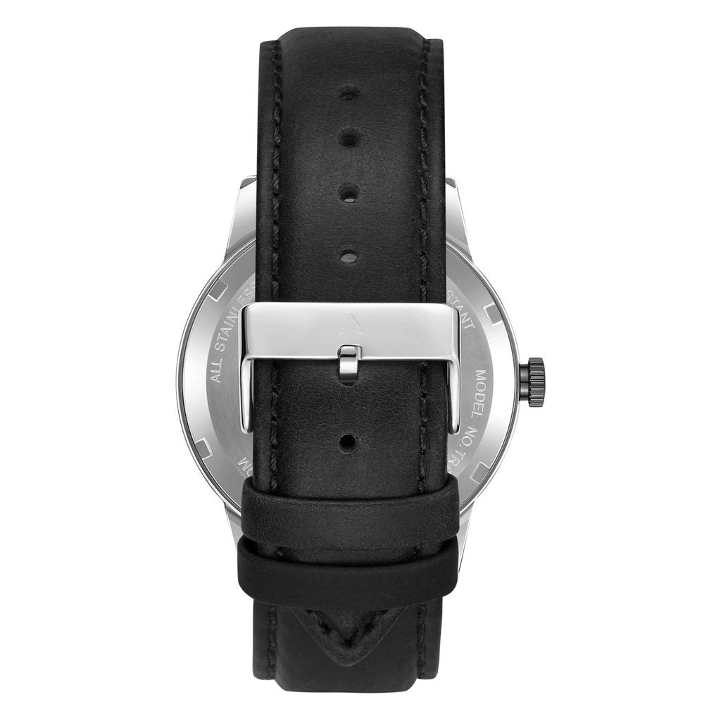 TRNDA MEN'S STAINLESS STEEL TIMEPIECE - GRADIENT LIGHT GRAY DIAL & BLACK LEATHER BAND