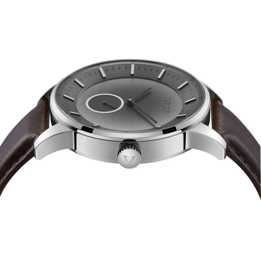 TRNDA MEN'S STAINLESS STEEL TIMEPIECE - ELEGANT BLACK DIAL & BROWN LEATHER BAND